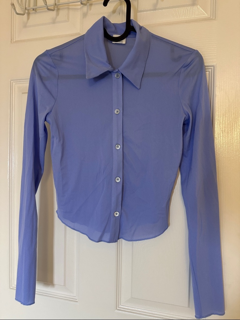 Aritzia Lavender Blue Button-Down Shirt Sheer